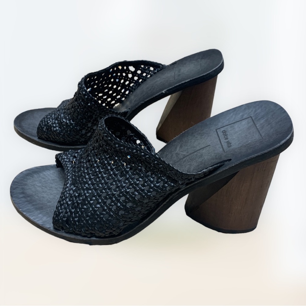 Woven Leather Block Heel Macrame Sandal Dolce Vita Anton Black Sandal